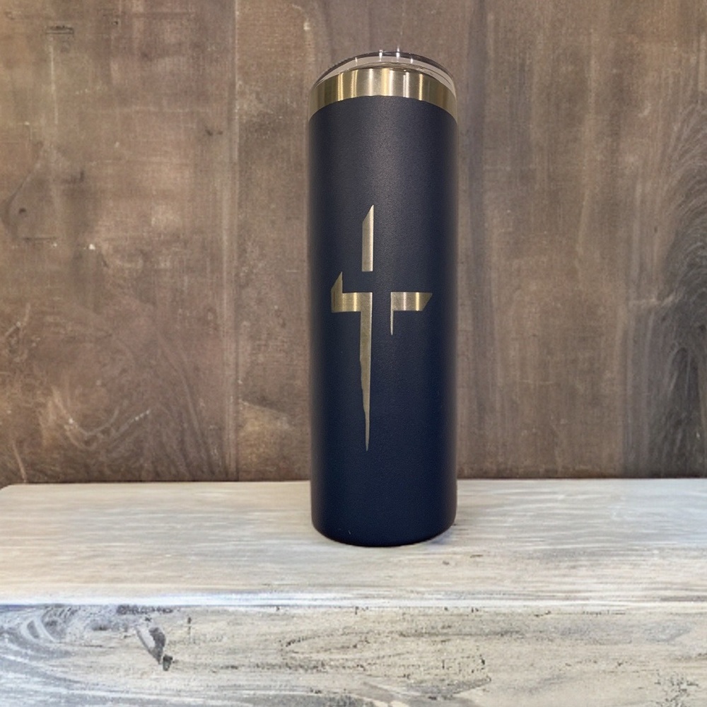 Royal Blue with crucifix design 20 oz Skinny Tumbler Stainless Steel with Lid